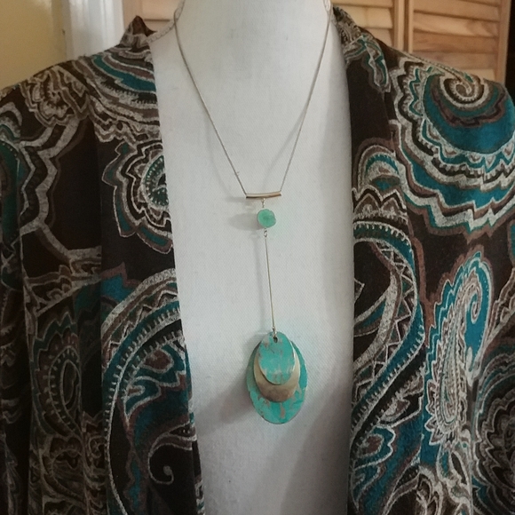 NWT LAURA ASHLEY Metallic Gold & Aqua Necklace - Picture 1 of 6